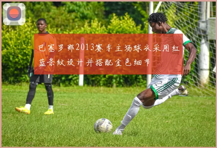 巴塞罗那2013赛季主场球衣采用红蓝条纹设计并搭配金色细节